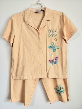 Jane Ashley Petite Soft Peach Button-Up Top 100% Cotton